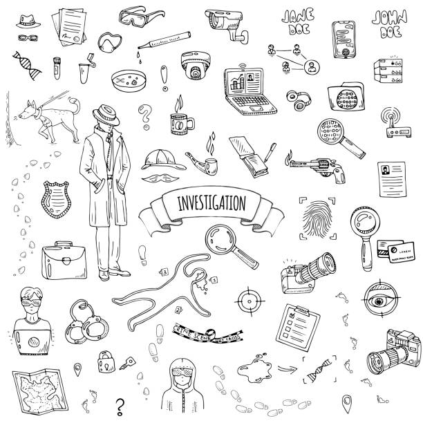 Hand drawn doodle Investigation vector icons vector art illustration