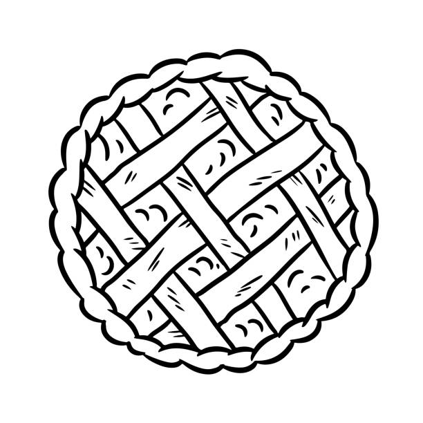 Hand drawn doodle pie. Top view bakery black and white media glyph vector icon Hand drawn doodle pie. Top view bakery black and white media glyph vector symbol apple pie stock illustrations