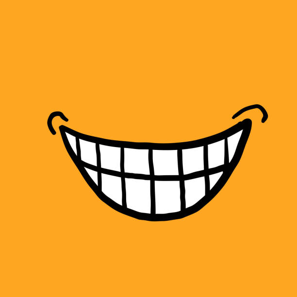 hand drawn doodle smile or laughing by showing teeth for discovering a plan illustration with cartoon style hand drawn doodle smile or laughing by showing teeth for discovering a plan illustration with cartoon style big smile emoji stock illustrations