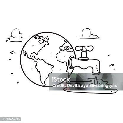 istock hand drawn doodle water tap and earth symbol for water world illustration 1365523915