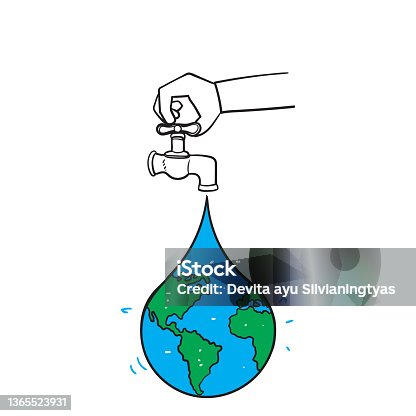 istock hand drawn doodle water tap and earth symbol for water world illustration 1365523931