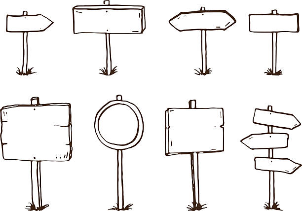 руки drawn деревянные указатели и стрелки doodle - знак stock illustrations
