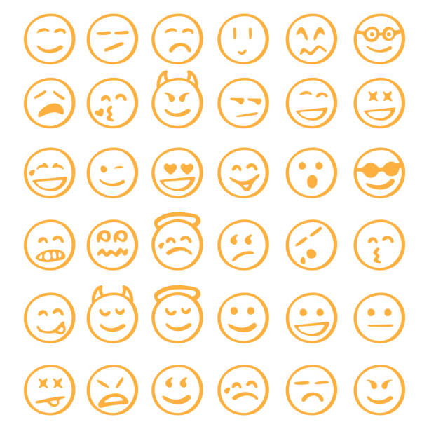 ilustrações de stock, clip art, desenhos animados e ícones de hand drawn emoji icons set - come e sente