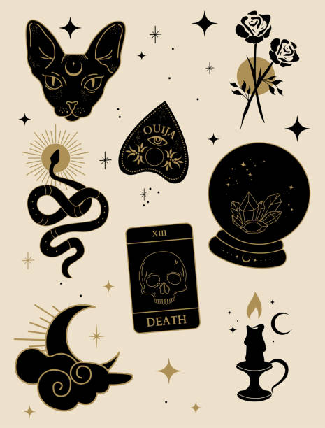 Hand drawn esoteric elements. Vector illustration. Hand drawn esoteric elements. Vector illustration. ouija board stock illustrations