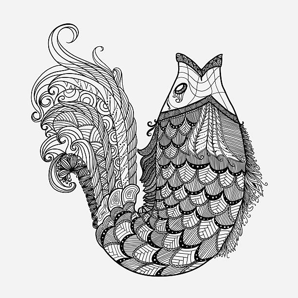 Hand drawn fantasy fish vector in style Hand drawn fantasy fish vector in style. printable of fish drawing stock illustrations