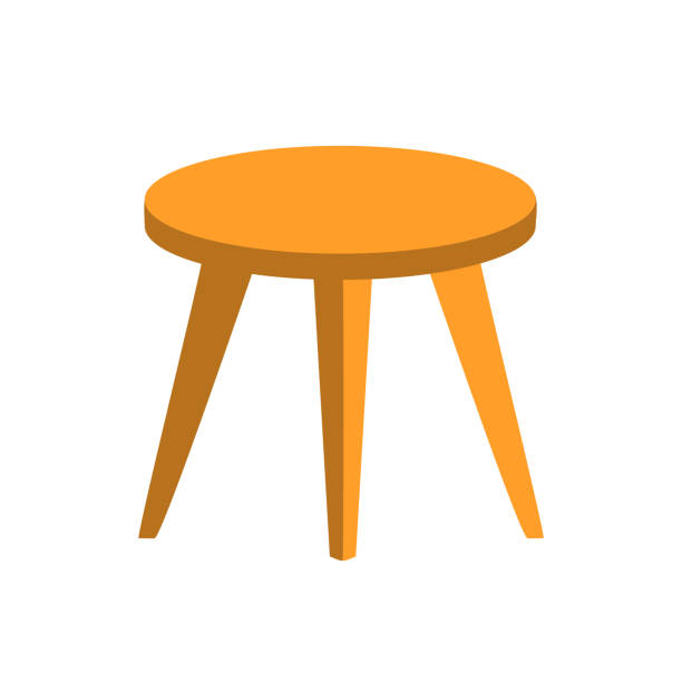 Hand drawn flat round table Hand drawn flat round table or stool with three legs in light brown color with shadows. Wooden furniture, household item, interior, coziness. Stock vector illustration isolated on white background. stool stock illustrations