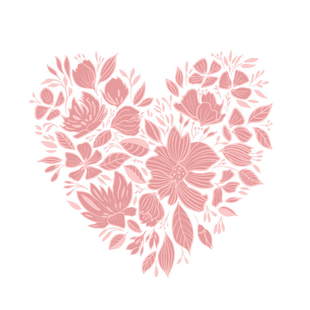 Hand Drawn Floral Heart Background. Floral Vector Design Element for Valentine's Day, Birthday, New Year, Christmas Card, Wedding Invitation,Sale Flyer. Hand Drawn Floral Heart Background. Floral Vector Design Element for Valentine's Day, Birthday, New Year, Christmas Card, Wedding Invitation,Sale Flyer. flower part stock illustrations