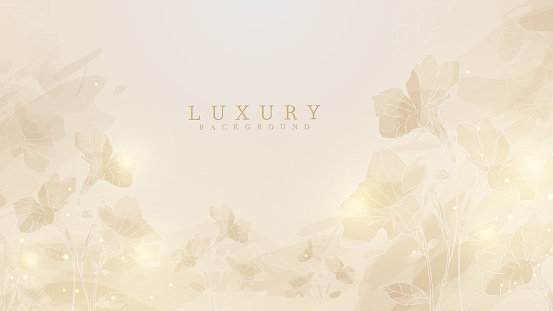 Hand drawn floral lines with watercolor background. Luxury style concept.