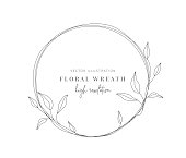 istock Hand drawn floral wreath, Floral wreath with leaves for wedding. 1308972076