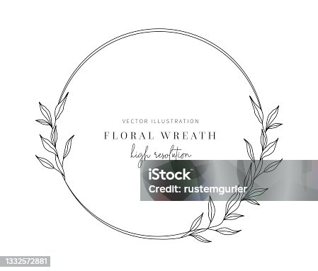 istock Hand drawn floral wreath, Floral wreath with leaves for wedding. 1332572881