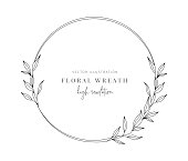 istock Hand drawn floral wreath, Floral wreath with leaves for wedding. 1332572881