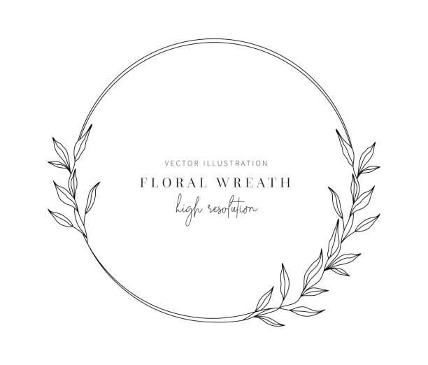 нарисованный вручную цветочный венок, цветочный венок с листьями на свадьбу. - логотип иллюстрации stock illustrations