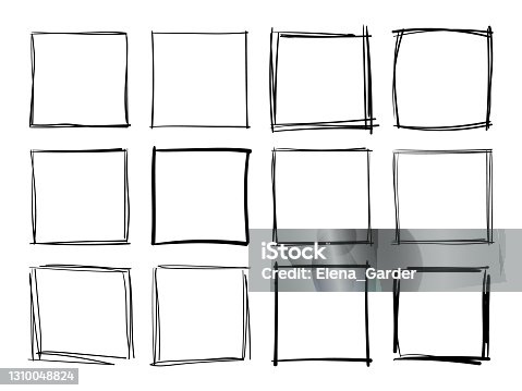 istock Hand drawn frames. Handdrawn square frame. Vector borders grunge template set. 1310048824