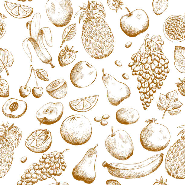 Hand drawn fruits seamless pattern vector illustration