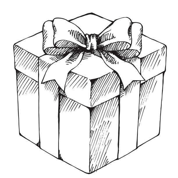Sketch Gift Box With Bow Illustrations, RoyaltyFree