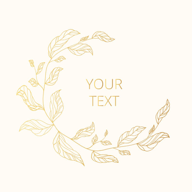 Hand drawn golden branding monogram with coffee leaves. Gold laurel frame for wedding design. Vector isolated ornate wreath. Hand drawn golden branding monogram with coffee leaves. Gold laurel frame for wedding design. Vector isolated ornate wreath. house borders stock illustrations