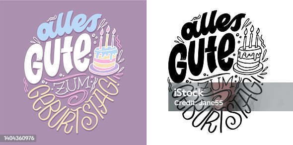 istock Hand drawn Happy Birthday lettering quote in German. Inspiration slogan for greeting card, print and poster design. Cool for t-shirt and mug printing. 1404360976