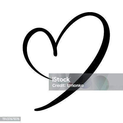 istock Hand drawn Heart love sign. Romantic calligraphy vector illustration. Concepn icon symbol for t-shirt, greeting card, poster wedding. Design flat element of valentine day 1143767876