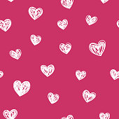 Scribble Drawn Seamless Heart Shape Valentine's Love Background white drawn grunge line background.