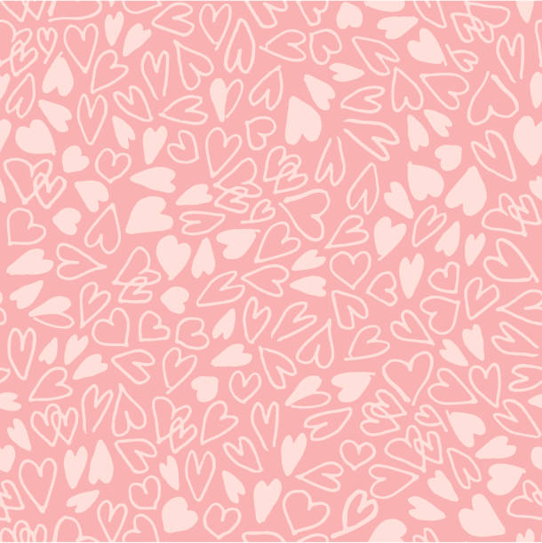손으로 그린된 마음 완벽 한 패턴입니다. 분홍색 배경에 간단한 혼란 빛 핑크 하트 모양. 평면 벡터 텍스처입니다. - 사랑 stock illustrations