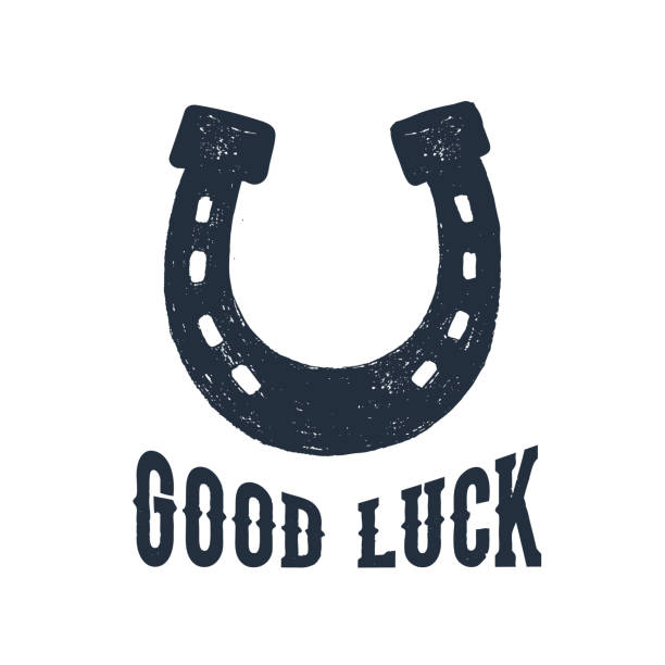 Hand drawn horseshoe vector illustration. Hand drawn horseshoe textured vector illustration and "Good luck" inspirational lettering. horseshoe stock illustrations