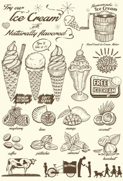 Hand drawn Ice Cream Menu, Vector Illustration No layers ice cream sundae stock illustrations
