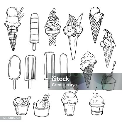 istock Hand drawn ice cream. 1202305993