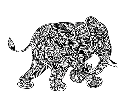 hand drawn isolated ethnic elephants