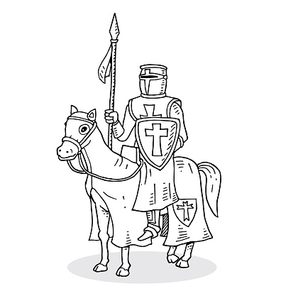 Hand drawn knight on horseback.