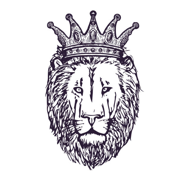 рука нарисованная голова льва с короной. футболка lion face print. вектор -...
