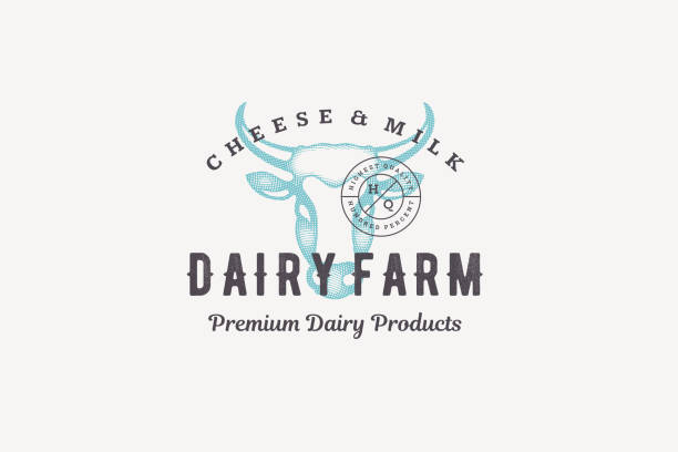 Hand drawn logo cow head silhouette and modern vintage typography retro style vector illustration Hand drawn logo cow head silhouette and modern vintage typography retro style vector illustration. Logotype for dairy milk emblem, farm meat market packaging and restaurant menu decoration. cheese silhouettes stock illustrations