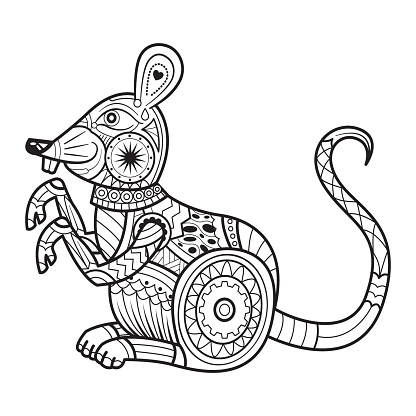Hand drawn mouse for coloring book for adult