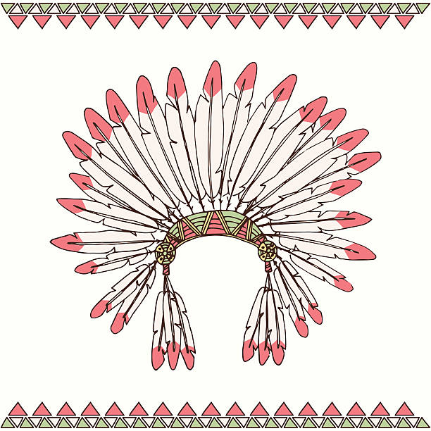 Hand drawn native american indian chief headdress vector art illustration