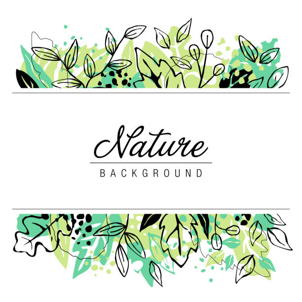 Hand Drawn Nature Leaves Frame Background Grunge abstract, nature background frame with green leaves. Fully editable vector, easy to change color, ready for your graphic work. gardening borders stock illustrations