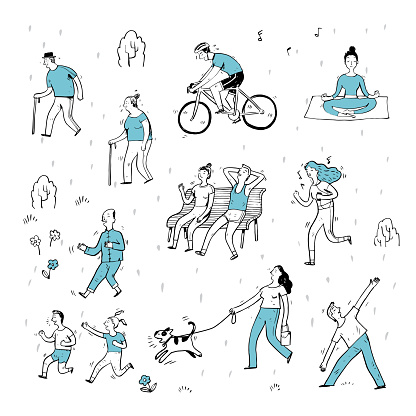 Hand drawn of action people in the park.