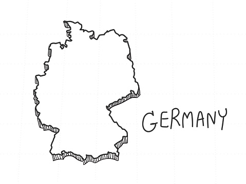 Hand Drawn of Germany 3D Map on White Background.