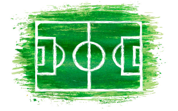 hand drawn paintbrush soccer field or football field of green watercolor brush stroke painting isolated on white hand drawn paintbrush soccer field or football field of green watercolor brush stroke painting isolated on white soccer drawings stock illustrations