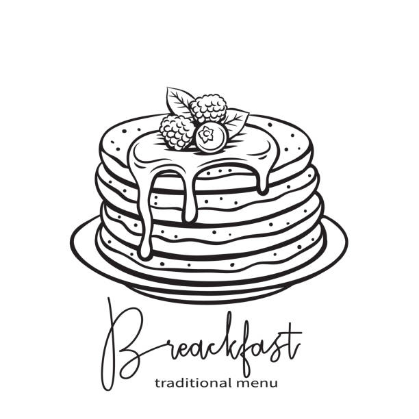 illustrazioni stock, clip art, cartoni animati e icone di tendenza di frittelle disegnate a mano - pancake