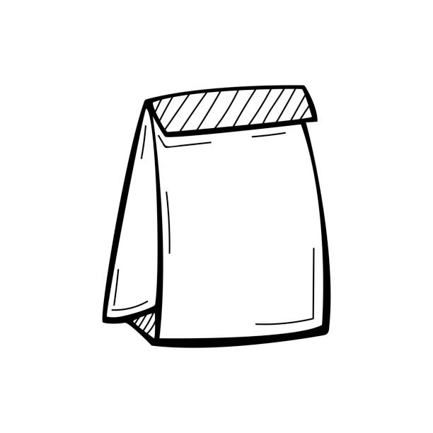 ilustrações de stock, clip art, desenhos animados e ícones de hand drawn paper bag isolated on a white. lunch. sketch. vector illustration. - paper bag craft