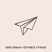 Sketchy Paper Air Plane Icon with Editable Stroke