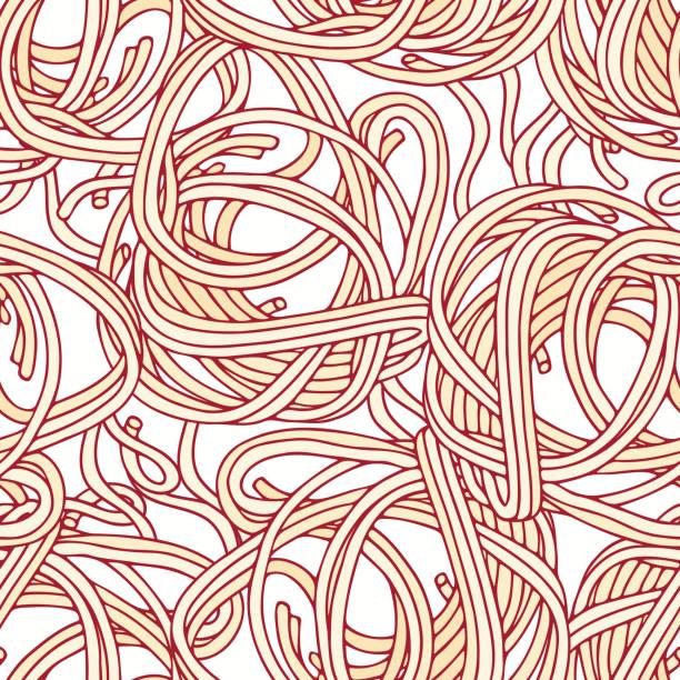 Hand drawn pasta spaghetti seamless pattern. Background for restaurant or food package design Hand drawn pasta spaghetti seamless pattern. Background for restaurant or food package design. Vector illustration pasta patterns stock illustrations