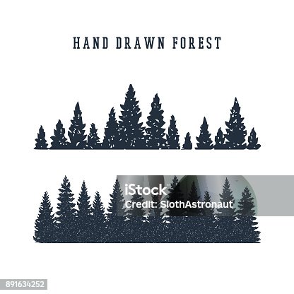 istock Hand drawn pine forest vector illustration. 891634252