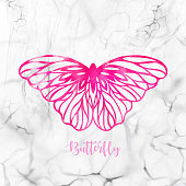 istock Hand Drawn Pink Watercolor Butterfly with White Marble Background. Design Element. Greeting Card. 1152158648