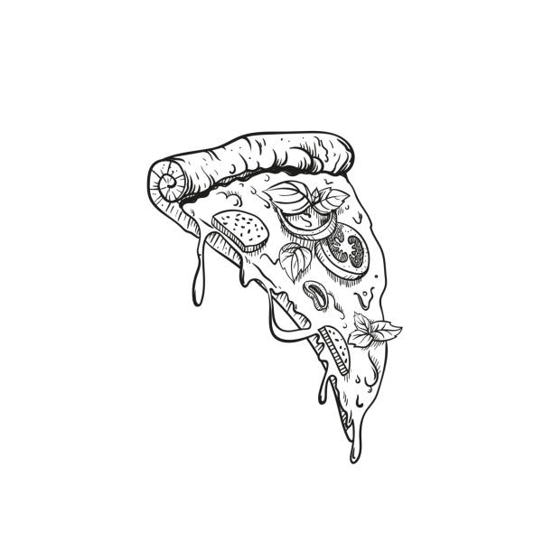 illustrazioni stock, clip art, cartoni animati e icone di tendenza di fetta di pizza disegnata a mano - mozzarella