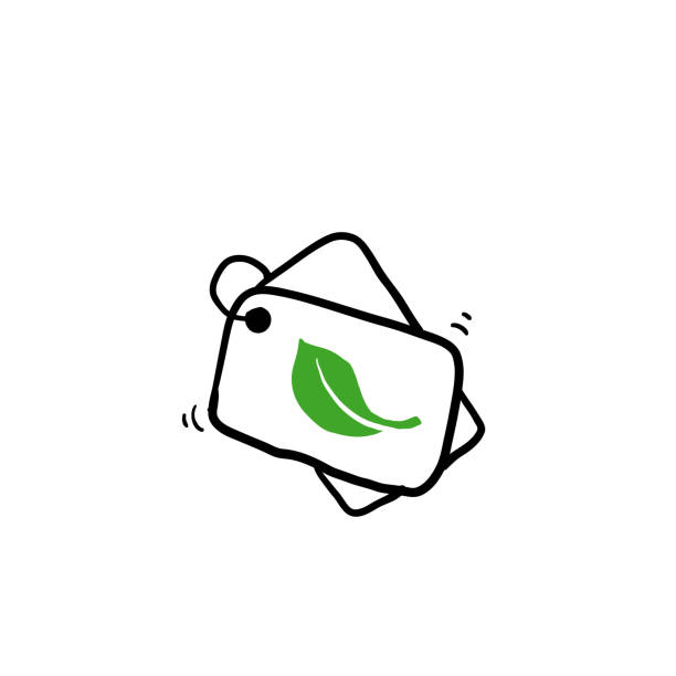 ilustrações de stock, clip art, desenhos animados e ícones de hand drawn price tag label green leaf plant illustration isolated doodle - natural organic doodle tag