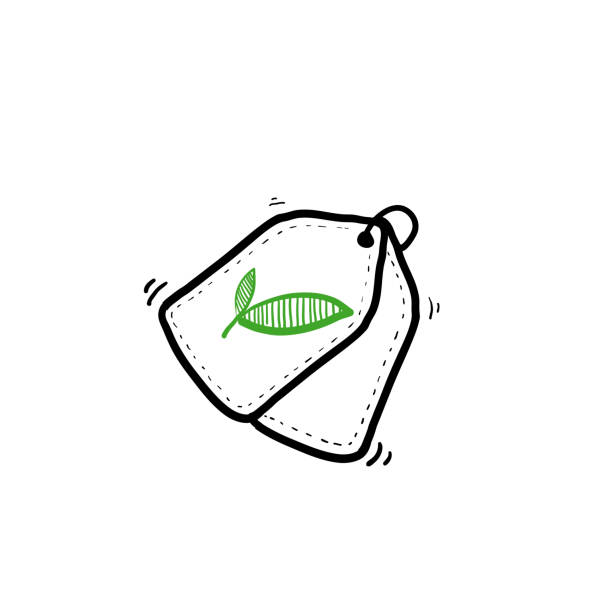 ilustrações de stock, clip art, desenhos animados e ícones de hand drawn price tag label green leaf plant illustration isolated doodle - natural organic doodle tag
