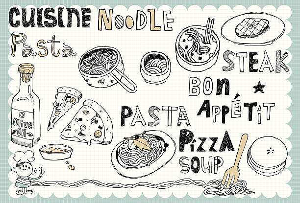 Hand drawn recipe set 06 Vintage recipe illustration with cooking and food related words in hand drawn style  pasta drawings stock illustrations