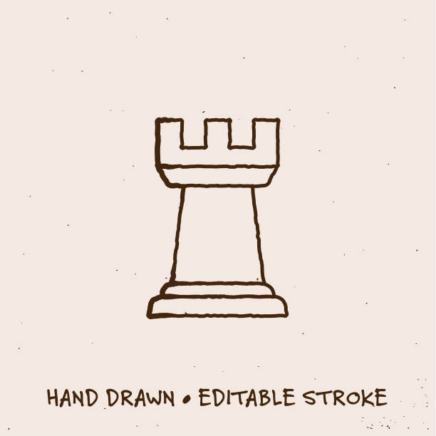 Hand Drawn Rook Icon with Editable Stroke Sketchy Rook Icon with Editable Stroke chess drawings stock illustrations