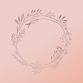 Hand Drawn Rose Gold Colored Flower Wreath. Floral Vector Design Element for Birthday, New Year, Christmas Card, Wedding Invitation, Marketing, Advertising and Presentation. Can be used as wallpaper, web page background, web banners, greeting cards.