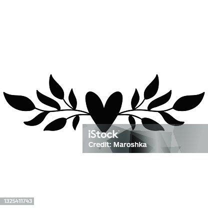 istock Hand drawn rustic floral border. Laurel wreath with heart. 1325411743